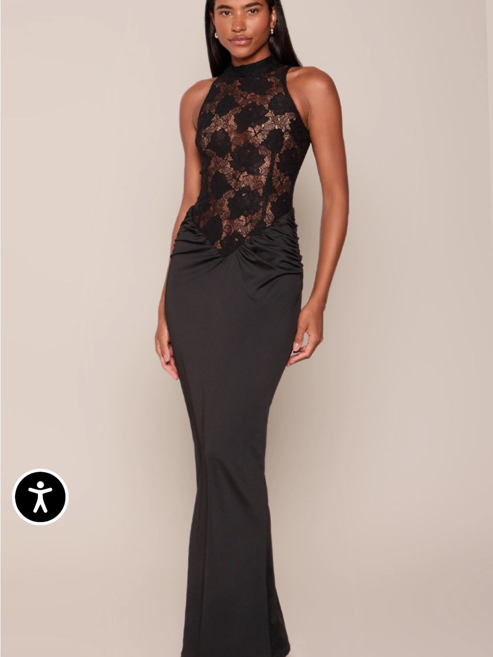 PrettyLittleThing Black Lace Halter Maxi Dress